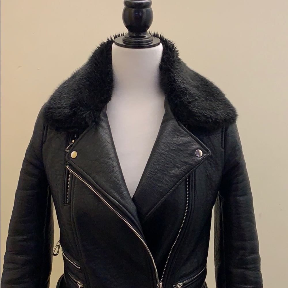 Zara Pu leather biker moto detachable fur collar - Picture 2 of 8